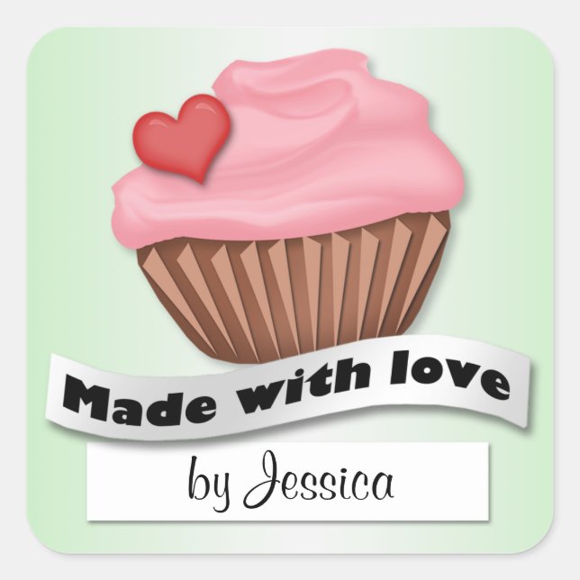 Made With Love Pink & Green Cupcake Stickers (Front)