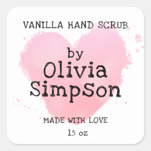 Made with Love Pink Heart Small Business Custom Square Sticker