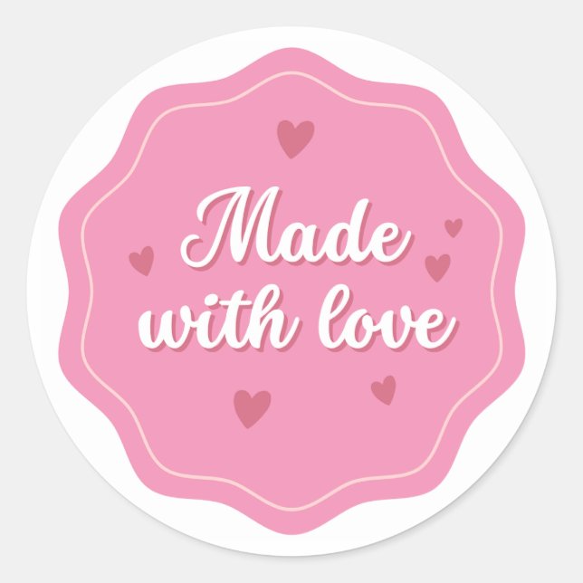 Made with Love Pink Sticker – Cute Label for gift  (Front)