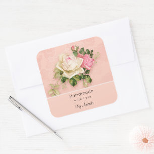 Made with Love Pink & White Rose Bouquet Square Sticker