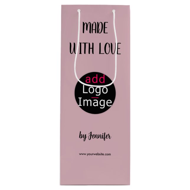 Made With Love Professional Custom Dusty Rose Pink Wine Gift Bag (Front)