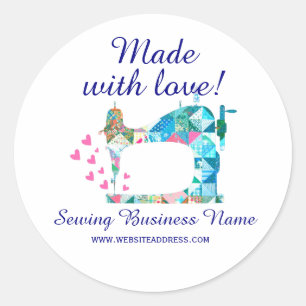 Made With Love Quilt Sewing Machine Classic Round Sticker