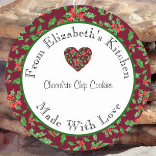 Made With Love Red and Green Holly Home Baked Gift Classic Round Sticker