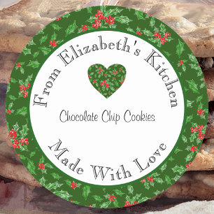 Made With Love Red and Green Holly Home Baked Gift Classic Round Sticker