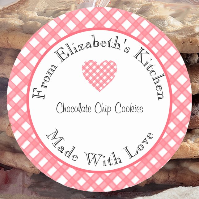 Made With Love Red Gingham Home Baked Gift Classic Round Sticker (Creator Uploaded)