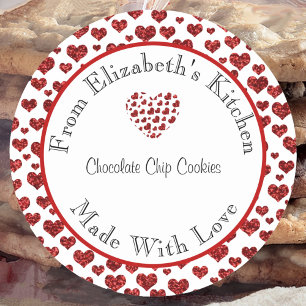 Made With Love Red Hearts Home Baked Gift Classic Round Sticker