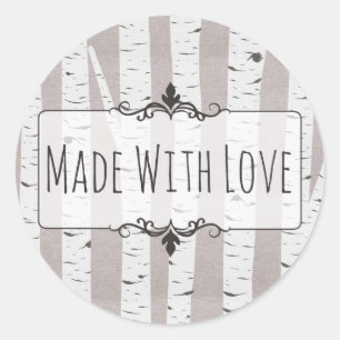 Made With Love Rustic Birch Wood Trees & Branches Classic Round Sticker