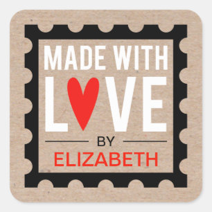 Made With Love Rustic Kraft Square Sticker