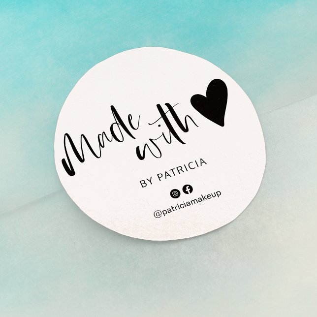 Made with love script minimalist black and white classic round sticker (Creator Uploaded)