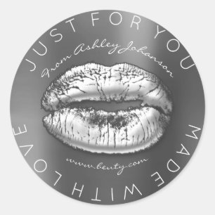 Made With Love Silver Lipstick Grey Makeup Lips Classic Round Sticker