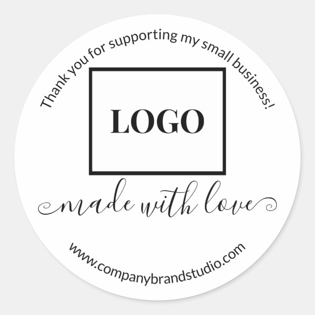 Made With Love Small Business Logo Thank You Classic Round Sticker (Front)