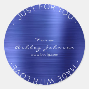 Made With Love Steel Cobalt Blue Metallic Shiny Classic Round Sticker