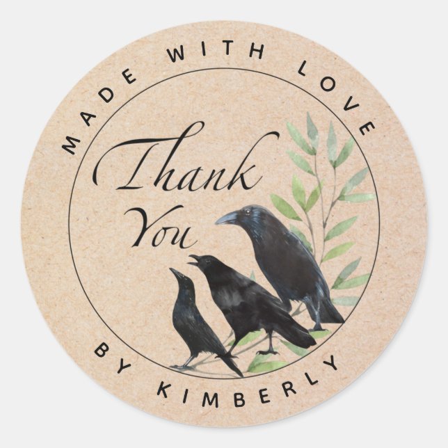 Made with Love Thank You Crow Bird Classic Round S Classic Round Sticker (Front)