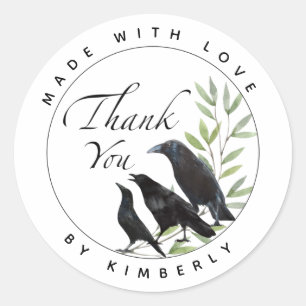 Made with Love Thank You Crow Bird Classic Round S Sticker