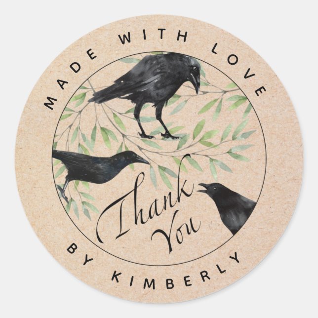 Made with Love Thank You Crow Bird Classic Round S Sticker (Front)