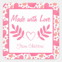Made with Love Valentine Hearts Square Stickers