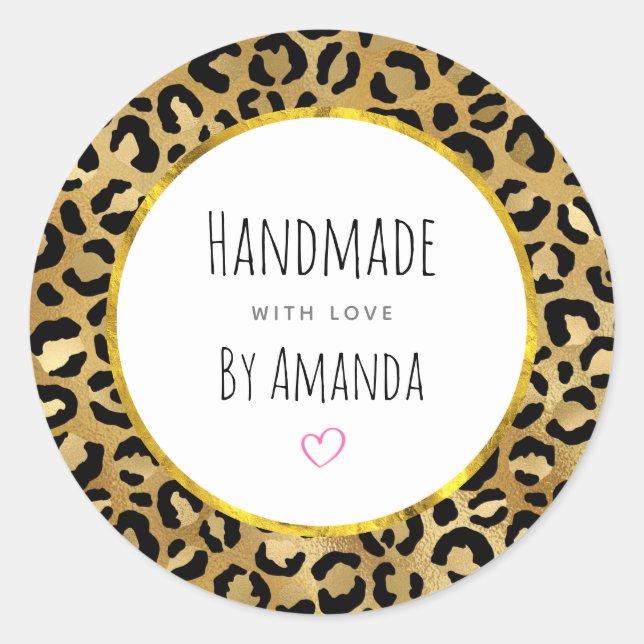 Made with Love Wild & Exotic Leopard Print Pattern Classic Round Sticker (Front)