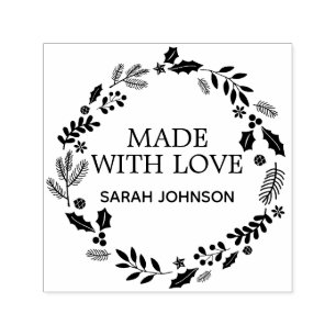 Made With Love Winter Foliage Wreath Personalised Self-inking Stamp