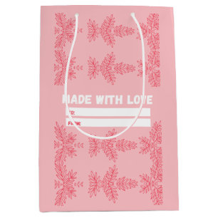  Made with Love with peach floral motif  Medium Gift Bag