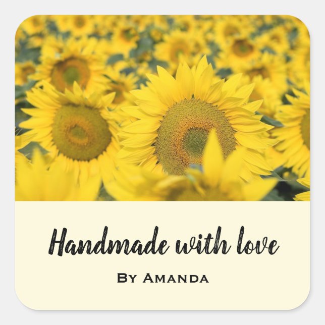 Made with Love Yellow Field of Sunflowers  Square Sticker (Front)