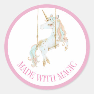 Made With Magic Pink & Gold Unicorn  Classic Round Sticker