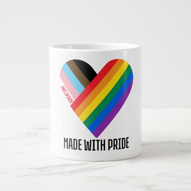 Made With Pride Rainbow Heart Custom Modern  Large Coffee Mug (Front)