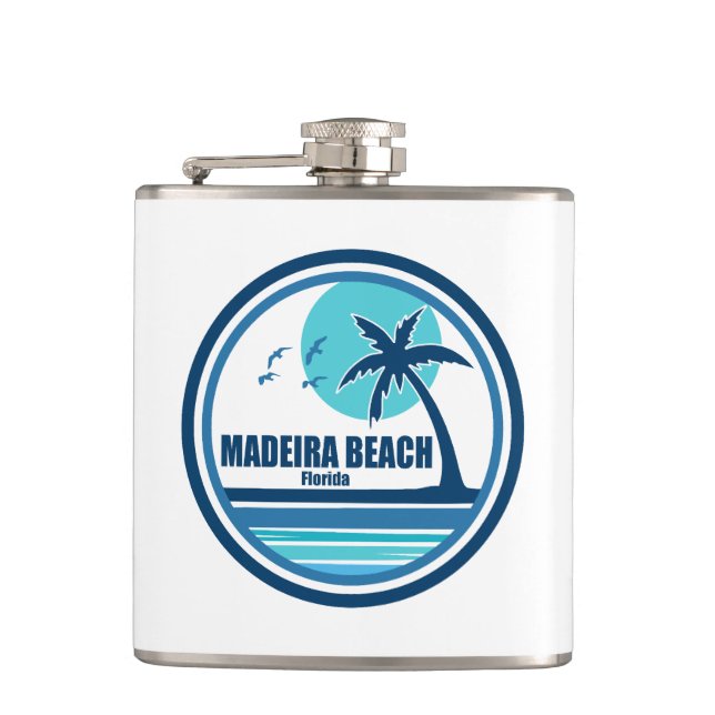 Madeira Beach Florida Palm Tree Birds Hip Flask (Front)