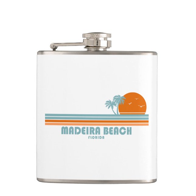 Madeira Beach Florida Sun Palm Trees Hip Flask (Front)