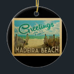 Madeira Beach Vintage Travel Ceramic Tree Decoration<br><div class="desc">This Greetings From Madeira Beach vintage postcard design features a sandy beach with a beautiful turquoise ocean water and above the sea,  a blue sky with billowy white clouds. In vintage travels style.</div>