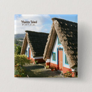 Madeira Island photo with Typical Houses, Portugal 15 Cm Square Badge