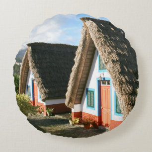 Madeira Island photo with Typical Houses, Portugal Round Cushion