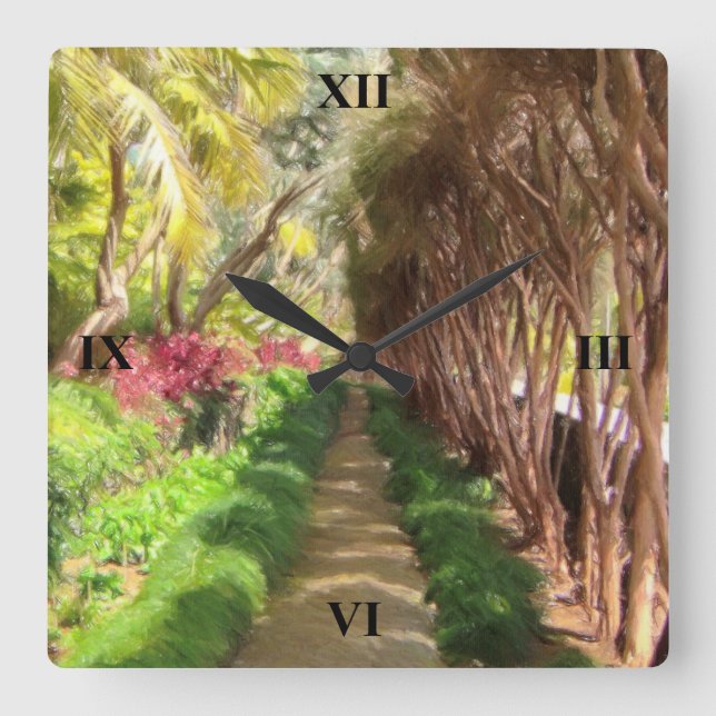 Madeira Island Sidewalk, a Garden Walk. Square Wall Clock (Front)