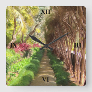 Madeira Island Sidewalk, a Garden Walk. Square Wall Clock