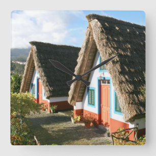 Madeira Island typical houses, Portugal Square Wall Clock