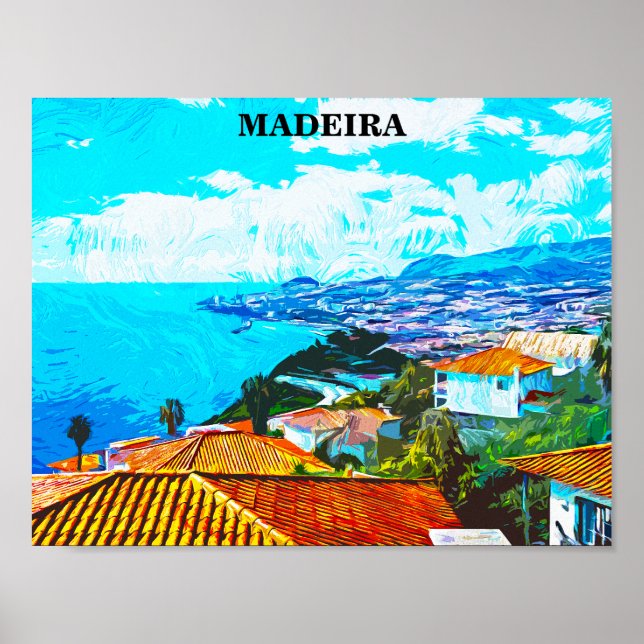 Madeira Portugal Panorama View Illustration Poster (Front)