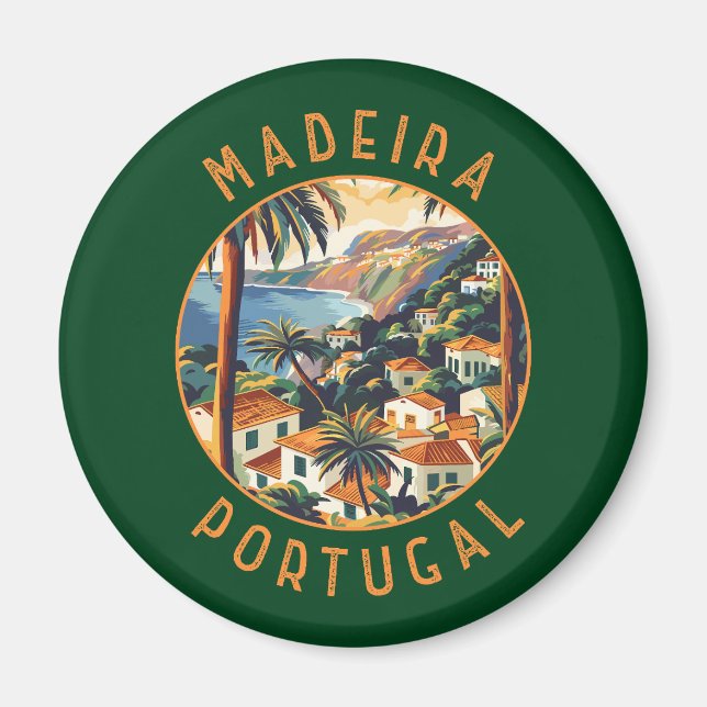 Madeira Portugal Retro Distressed Circle Magnet (Front)