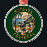 Madeira Portugal Retro Distressed Circle Metal Tree Decoration<br><div class="desc">Madeira retro vector travel design. Madeira,  an autonomous region of Portugal,  is an archipelago comprising 4 islands off the northwest coast of Africa. It is known for its namesake wine and warm,  subtropical climate.</div>
