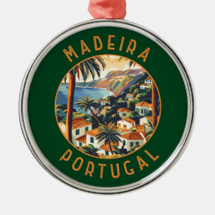 Madeira Portugal Retro Distressed Circle Metal Tree Decoration