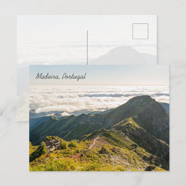 Madeira PR 1.2 Pico Ruivo Mountain View (text) Postcard (Front/Back)