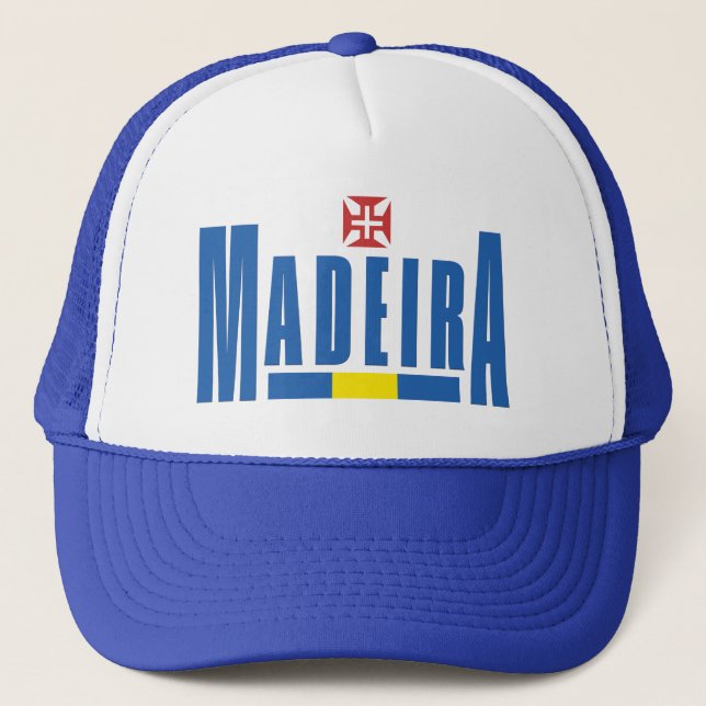 Madeira Text and Flag Colors Trucker Hat (Front)