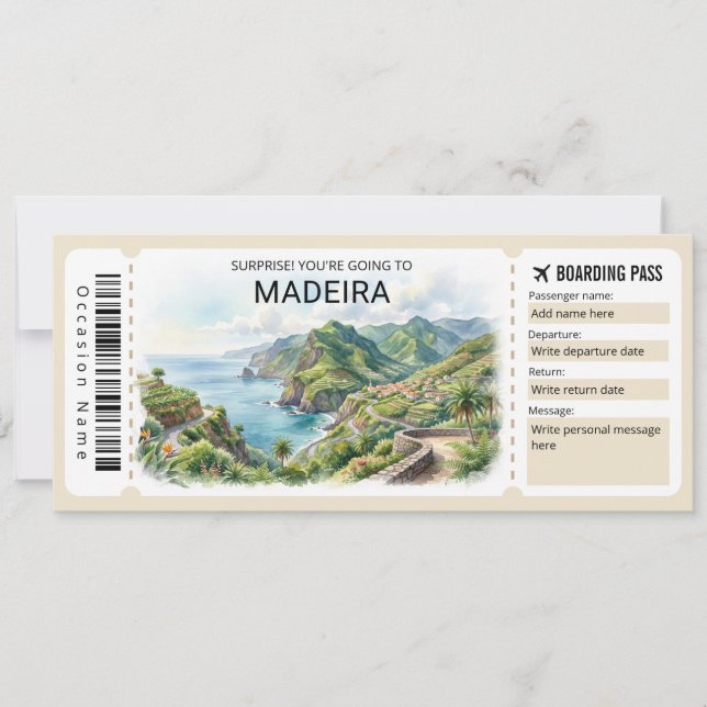 Madeira Trip Boarding Pass Ticket Invitation (Front)