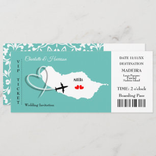 Madeira Wedding Destination Ticket Boarding Pass Invitation