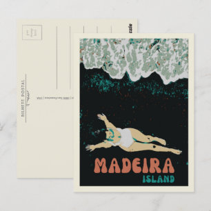 Madeira's Black Sand Beach lady illustration Postcard