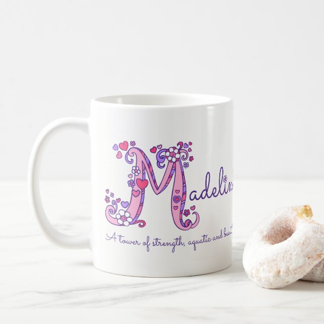 Madeline name meaning letter M monogram mug (With Donut)