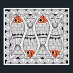 Madhubani 4 Fish Poster<br><div class="desc">Madhubani is an ancient folk art practiced for centuries by women from a region in North India. The paintings are a creative expression of their experiences and everyday encounters. Rich in motifs and imagery, Madhubani is a painstaking art form. Each motif has its own significance and symbolism - for instance...</div>