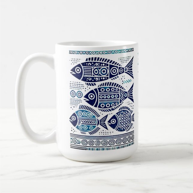 Madhubani blue fish and traditional lady  Mug (Left)