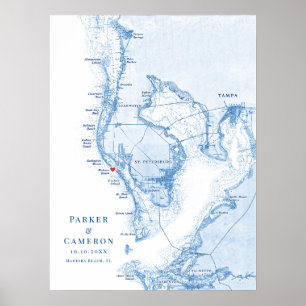 Madiera Beach FL Map Wedding Guest Book Poster