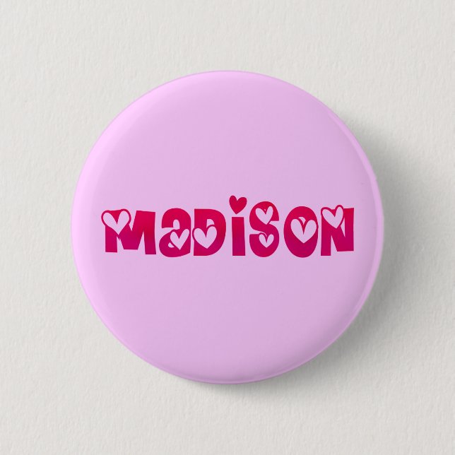 Madison in Hearts 6 Cm Round Badge (Front)