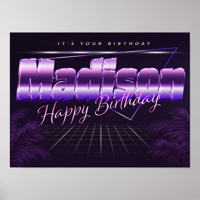 Madison Name Vorname lila retro Poster Geburtstag (Front)