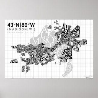Madison Neighbourhood Typography Map - B&W Poster